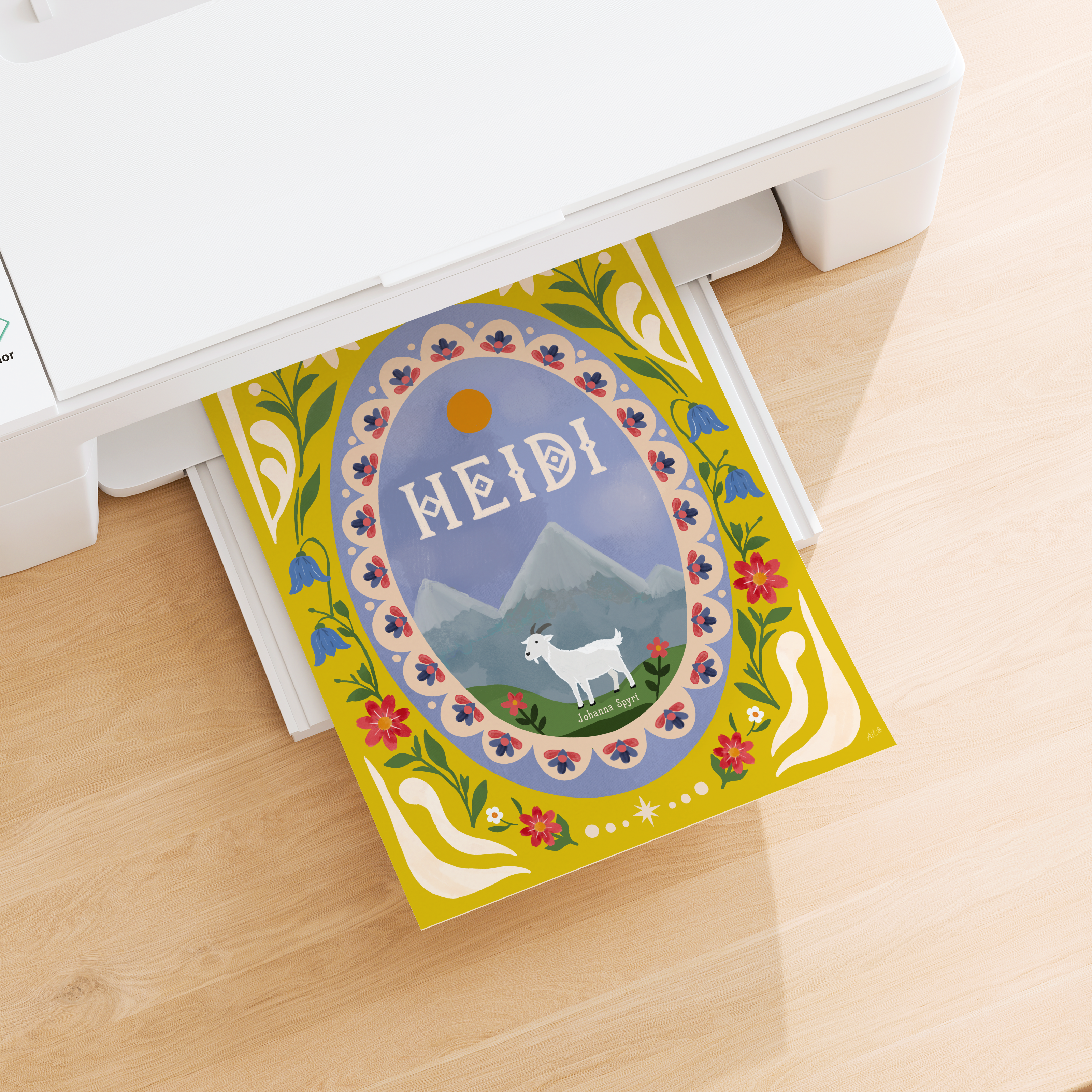 Heidi Book Cover Art Print . Vintage Storybook Wall Art . Johanna Spyri Classic Literature
