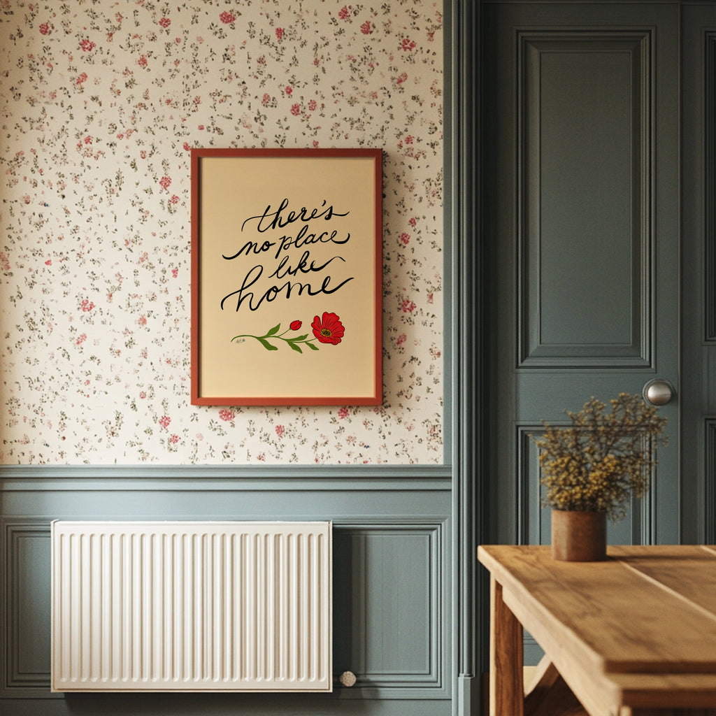Poppy Art Print Set of 2 · There's No Place Like Home Quote & Botanical Wall Art