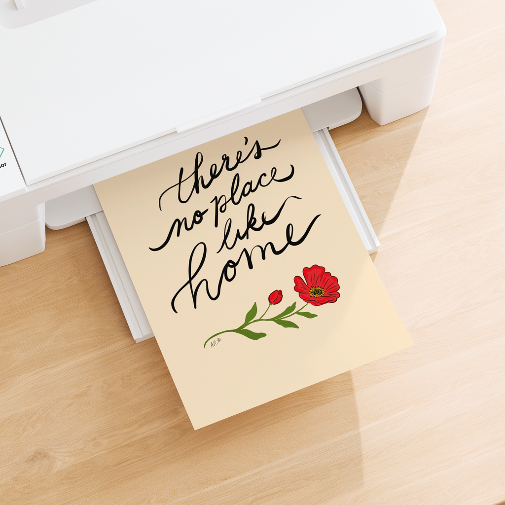 Poppy Art Print Set of 2 · There's No Place Like Home Quote & Botanical Wall Art