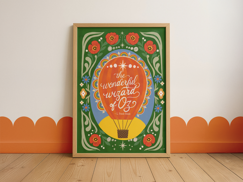 The Wonderful Wizard of Oz Print · Hand Lettered Book Title Wall Art · Vintage Storybook · Digital Download
